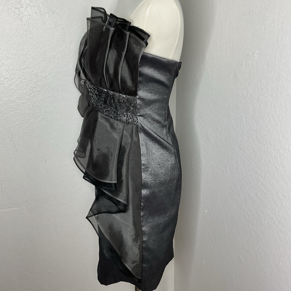 Vintage Betsy & Adam Strapless Gunmetal Mini Dress Size 10 – Metallic Party Glam - Picture 2 of 13